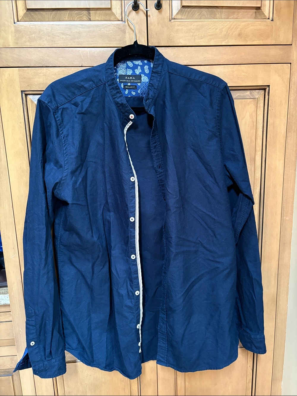 Zara Navy Long-Sleeve Shirt with Contrast Trim